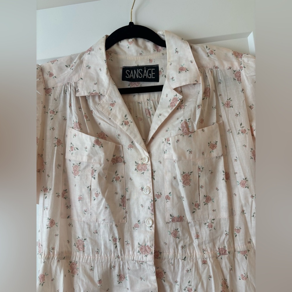 Vintage 80’s Sansage Fit And Flare Pastel Floral Cuffed Sleeve Dress Size 16 L - Picture 2 of 6